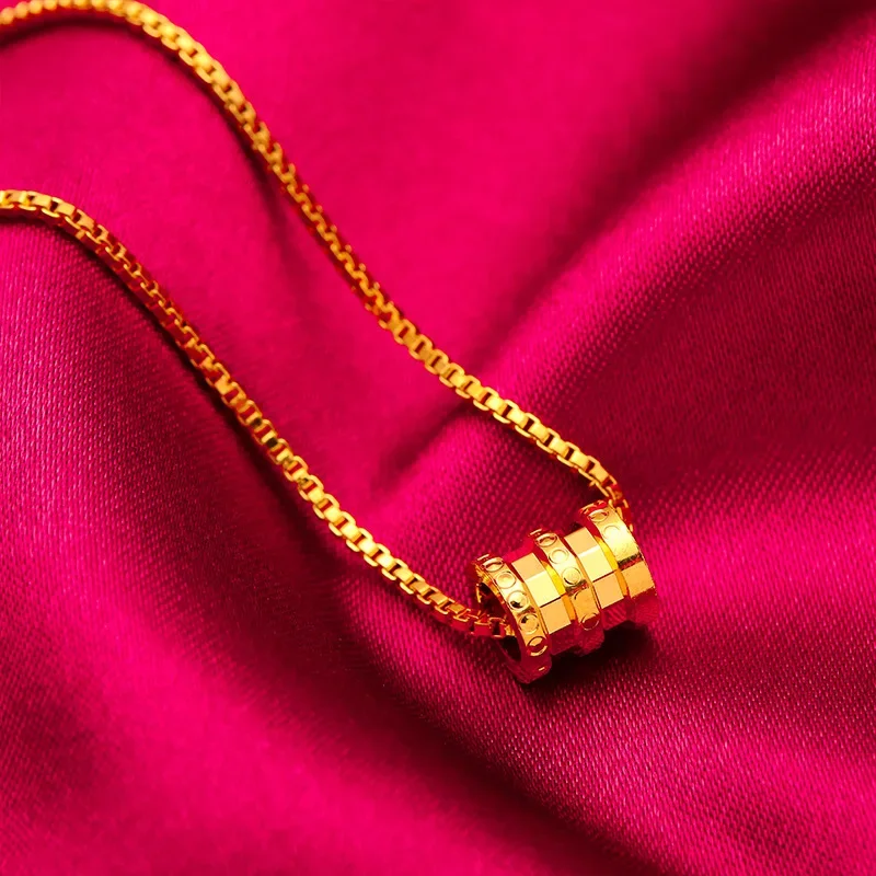 EternaGold  Slim Waist Pendant Necklace for Women 24K Gold AU999 Distressed bronze-textured pendant with red rope rustic charm f