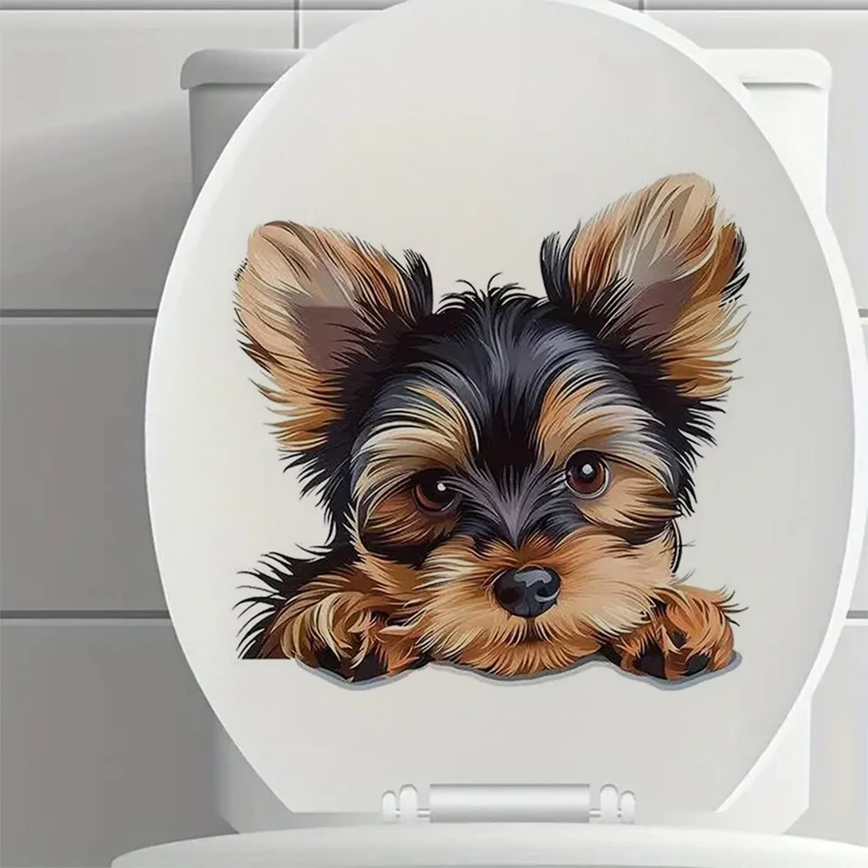 QT3071#Cute Puppy Dog Iron Sheets Toilet Stickers Decoration for Living Room, Wall, Bedroom, and Home Decor