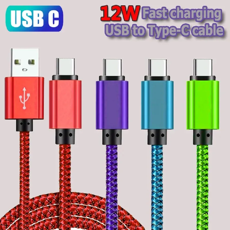 

USB Type C Cable Date Sync 2.4A Fast Charging Nylon Braided Wire Charger Cable For Samsung Huawei Android Mobile Phone 1M 2M 3M