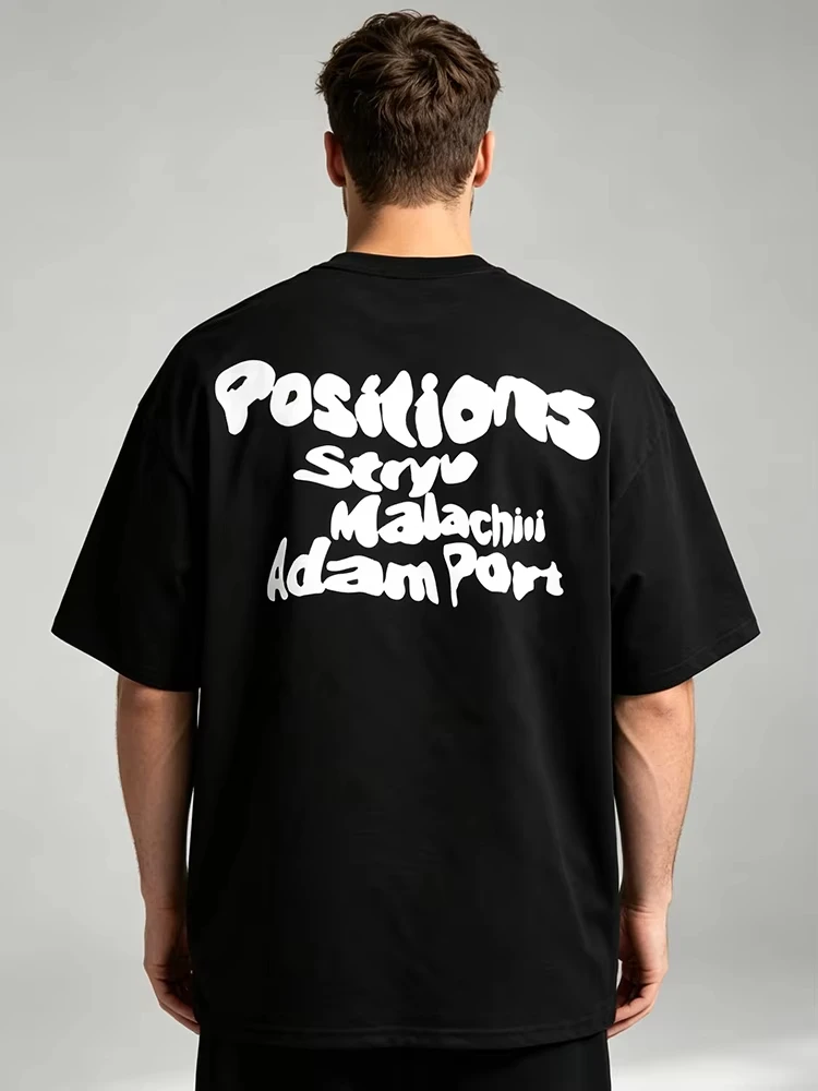 2026 new Men Pure Short Sleeve Tee Double Sided Graffiti Letter Print Crew Neck Casual Sports Summer Loose Fit Daily Wear Top