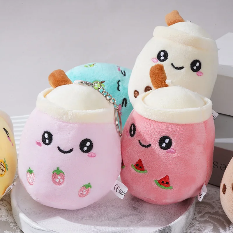 2025 nuevo lindo llavero de peluche Boba, llaveros de té de burbujas Kawaii para mochilas colgante de felpa colorido de dibujos animados regalos temáticos de Boba