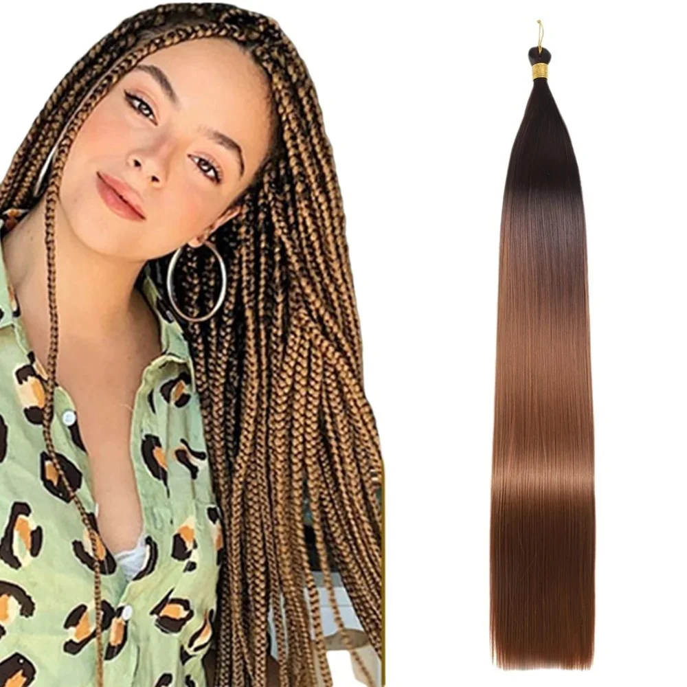 

Прямые наращивание волос с костями, удлиненные 28-дюймовые синтетические предварительно растянутые плетение волос, вязанные крючком косы, пучки женских повседневных волос