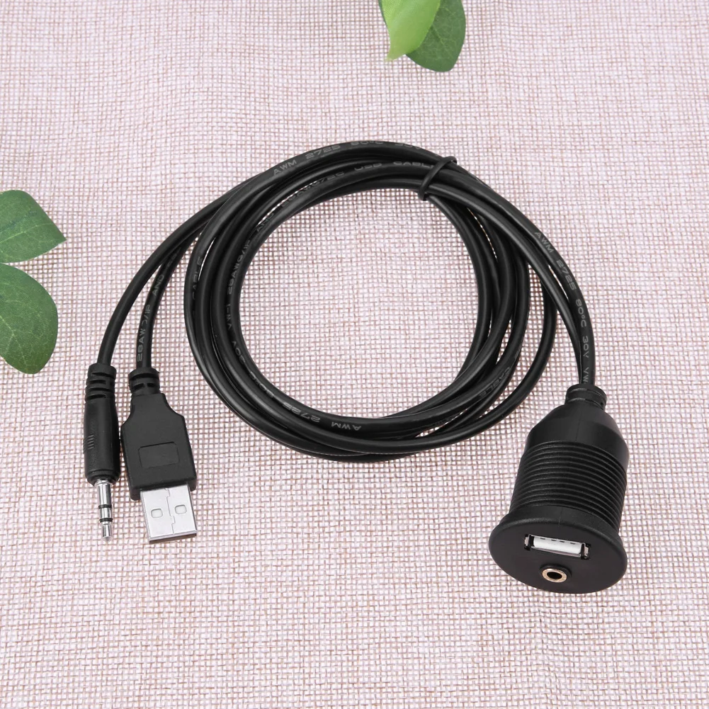 Car Dashboard Moto USB 2.0 3.5mm M/F AUX Lead Extension Cable