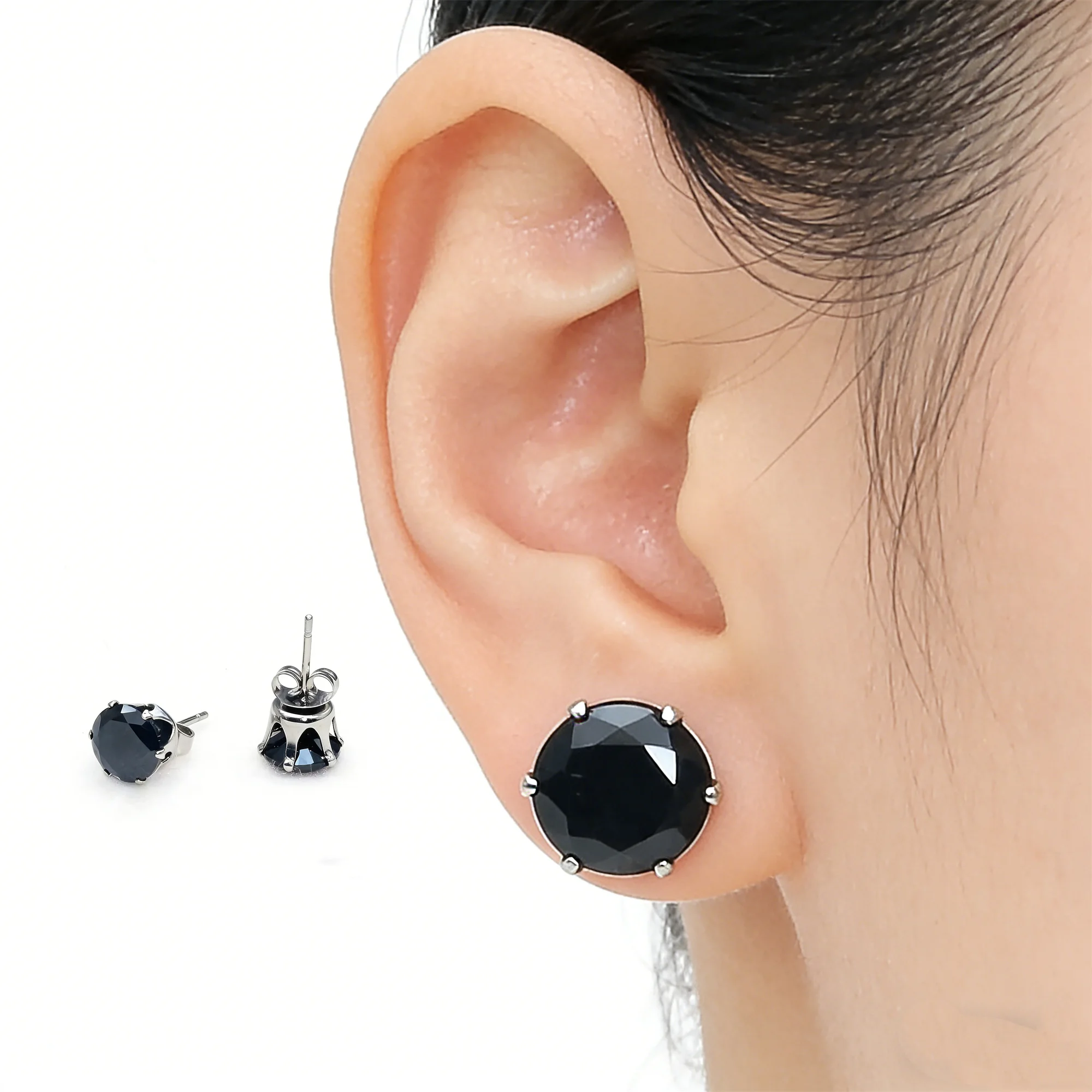 

Hypoallergenic Colorful Zircon Stud Earrings 8mm round AAA Quality for Men And Women