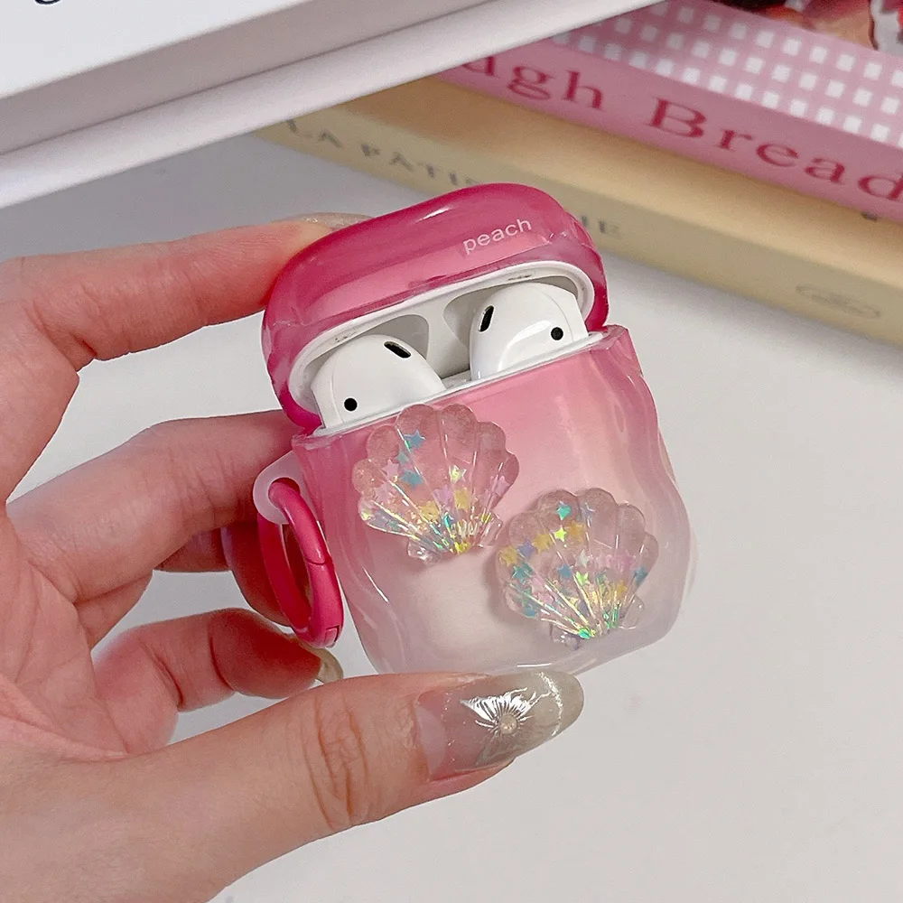 Étui de téléphone AirPods Pro 2 avec porte-clés, coque perlée, vague dégradée, housse de protection en silicone souple, sauna, luxe, 3D