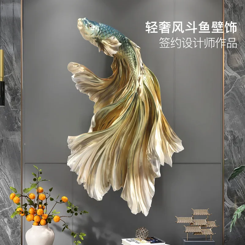 

Nordic Home Wall Decor 85cm Fighting Fish Statue Sculpture Feng Shui Decoration Modern Living Room Porch 3D Wall Art Decoration