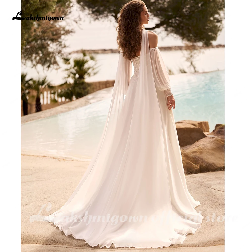 Lakshmigown Trägerloses, drapiertes Brautkleid mit abnehmbaren Ärmeln, Hochzeitskleid mit Schal, seitlichem Schlitz, Brautkleider nach Maß – Detail 6