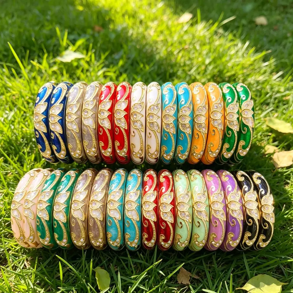 1cm Crown Cloisonne Bracelet Colored Dropper Oil Five-leaved Flower Blooms Colored Dropper Oil Bangle Traditional Vintage