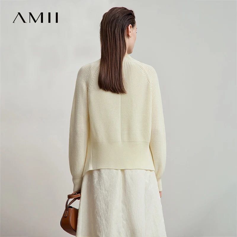 AMII Minimalistyczny Elegancki Damski Kardigan Jesień 2025 Francuski Dekolt w Serek Raglan Asymetryczne Luźne Codzienne Kardigany Dzianinowe 12523010