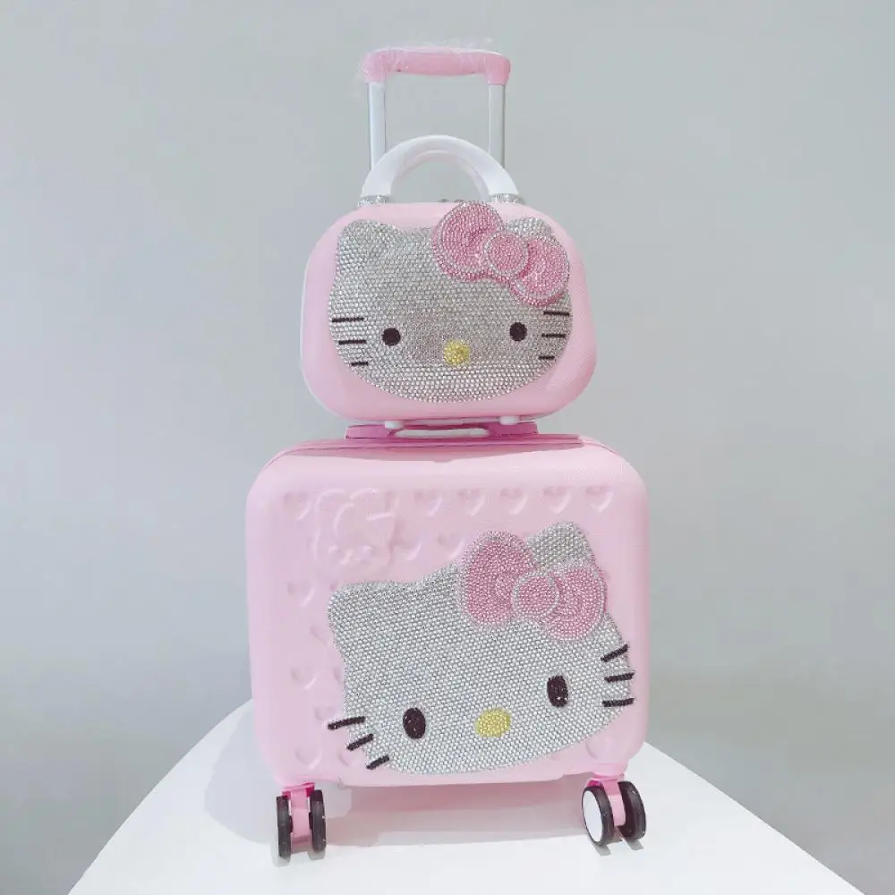 Trolley da 12/16 pollici Hello Kitty Sanrios Anime Kawaii 12 pollici Madre Bambino Valigia Tirante Scatola Rosa con serratura Regalo per studenti