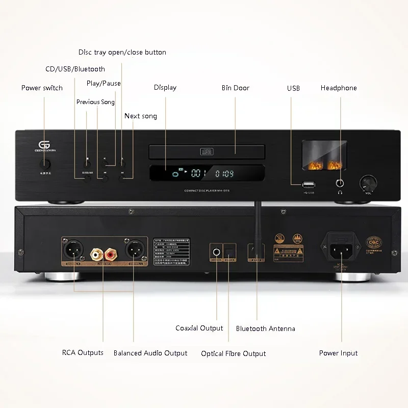 Tubo cd player embutido duplo 6*1n tubos sphe8104 dac transformador toroidal alta fidelidade lossless cd leitor de música bluetooth 5.0 opa2064ap