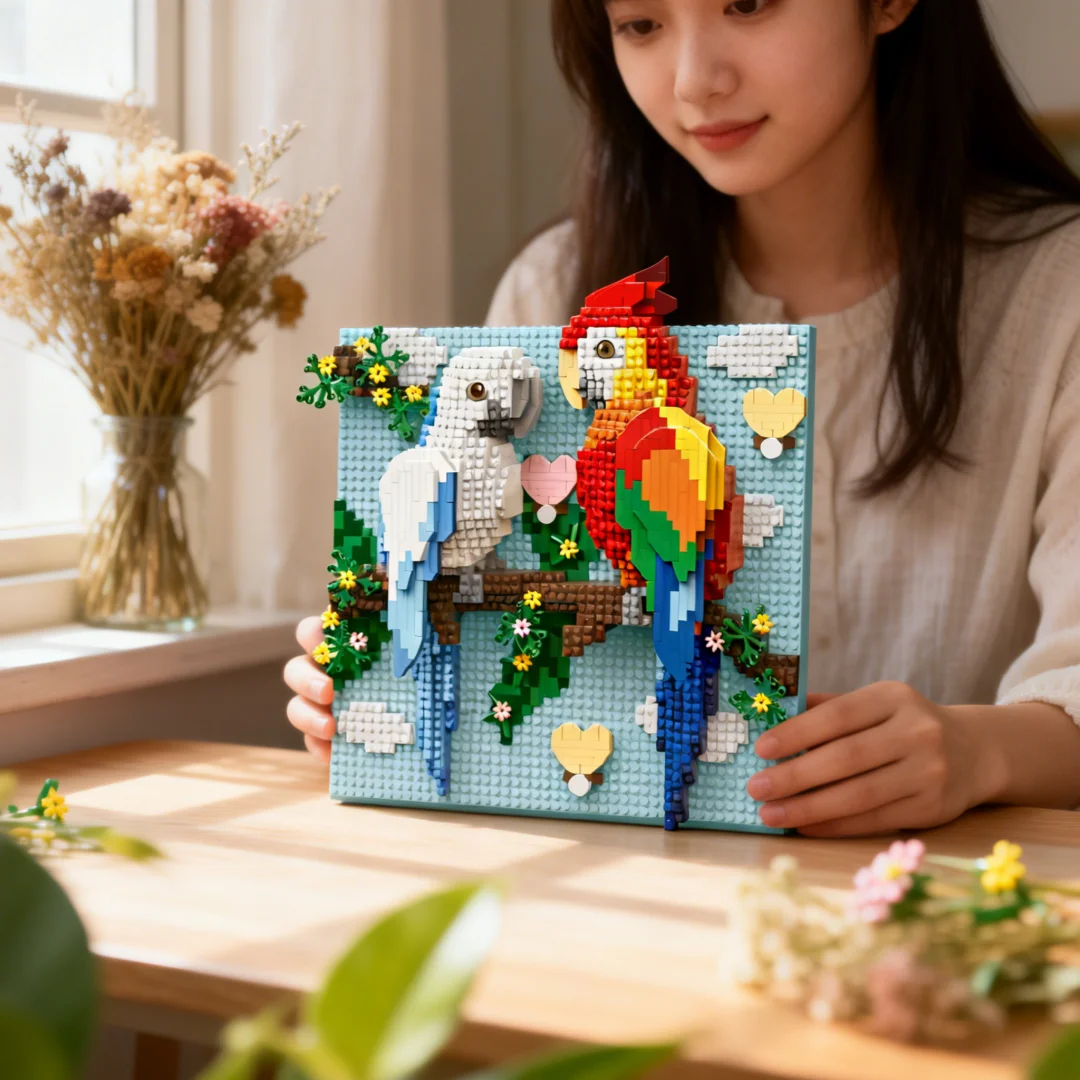 KNEW BUILT Chameleon, Parrot, kreative 3D-Tier-Wandmalerei, Mikrobausteine – DIY-Desktop-Dekoration, Puzzle-Spielzeug, Weihnachts- und Geburtstagsgeschenk – Detail 2