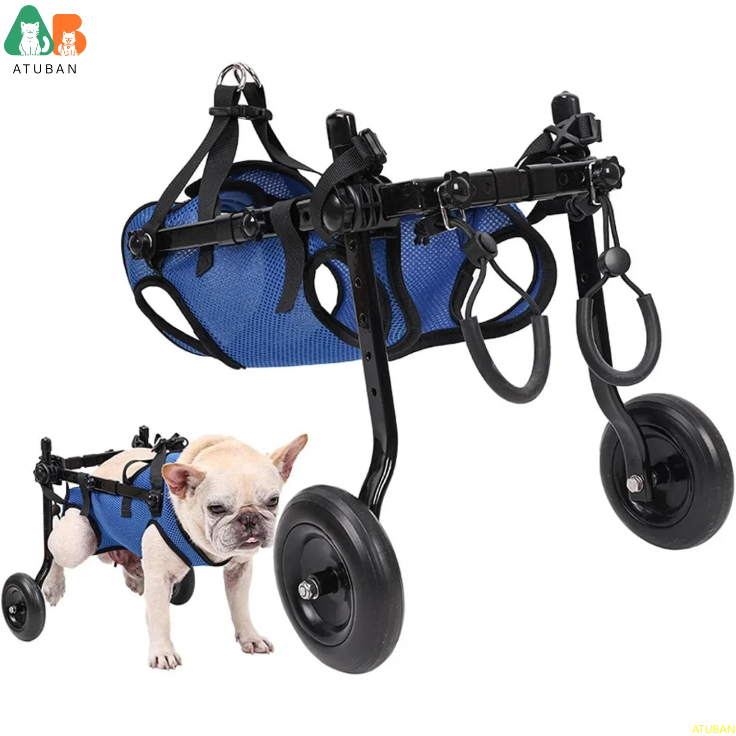 ATUBAN Cat & Dog Wheelchair, Adjustable Pets Cart with Wheels for Back Legs,Dog Brace and Hip Support, to Recover Their Mobility