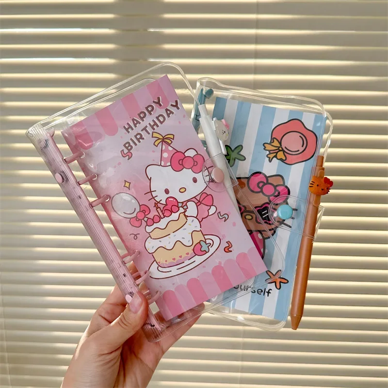 Kawaii Hello Kitty Notebook Full Color Page with Pen Anime Cartoon Diy Detachable Binder Handbook 45 Sheets Students Stationery