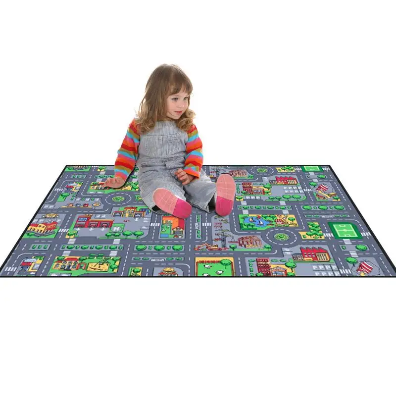 Educational Play Rug Traffic Map Crawling Play Carpet Clear Patterns Children's Floor Mat for Living Room Bedroom Nursery Room