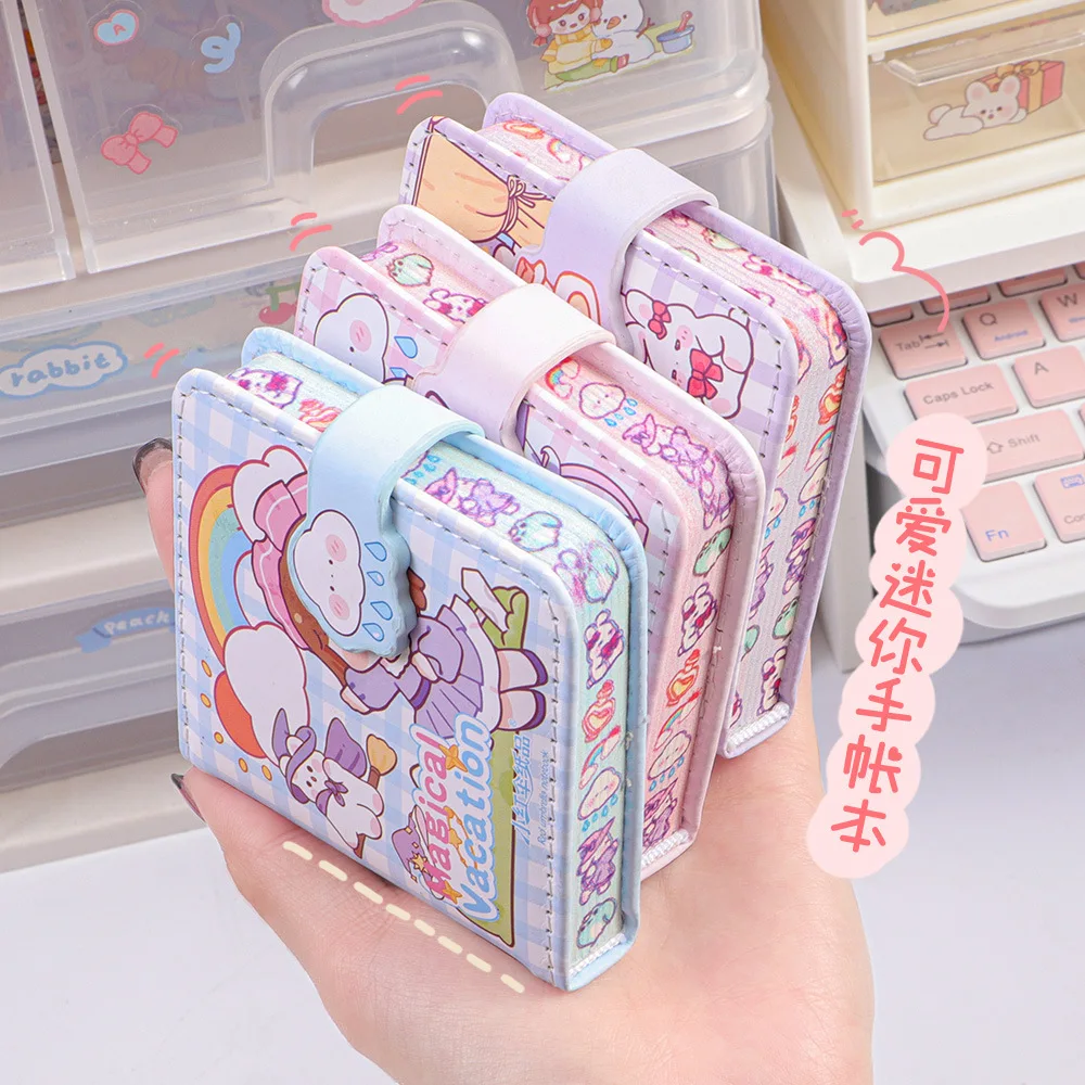 Mini Notebook kawaii Color Inner Page Soft PU Cover Square 80mm Magnetic Buckle Notepad School Stationery