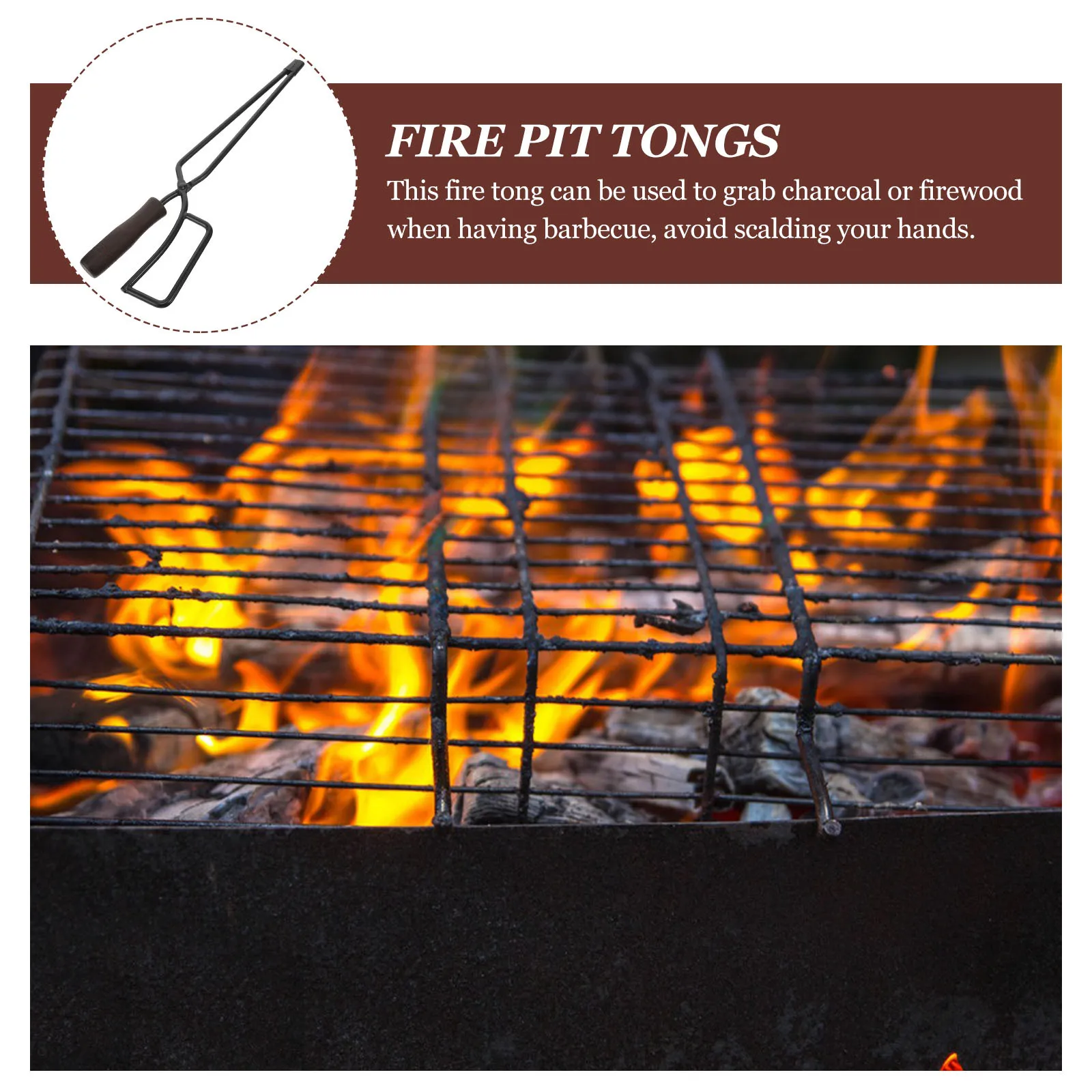 

Barbecue Fireplace Tong Charcoal Clip Heavy-Duty Wood Handle Outdoor Fire Pit Tool Camping Fire Tongs Log Grabber