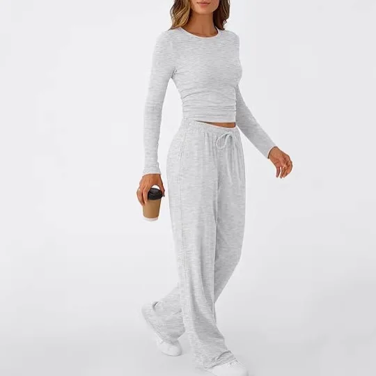 

Европейский и американский модный повседневный и комфортный комплект с круглым вырезом, весна 2026, новый костюм-двойка, женские наряды