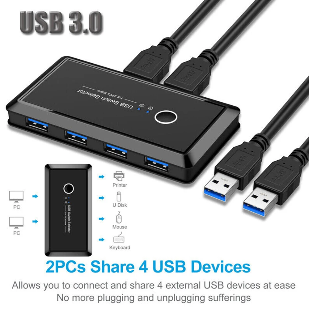 Przełącznik USB przełącznik KVM przełącznik USB 3.0 2.0 przełącznik 2 PC udostępnianie portów 4 urządzenia USB do klawiatury mysz drukarka Monitor