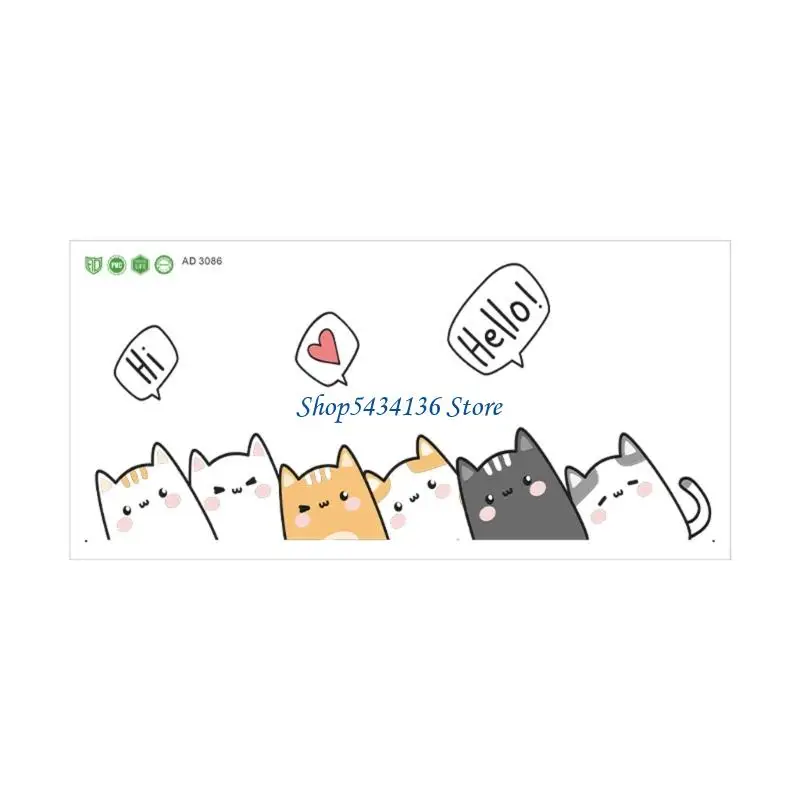 H7ED Cartoon Door Sticker Kitten Designing Door Decal For Home Office