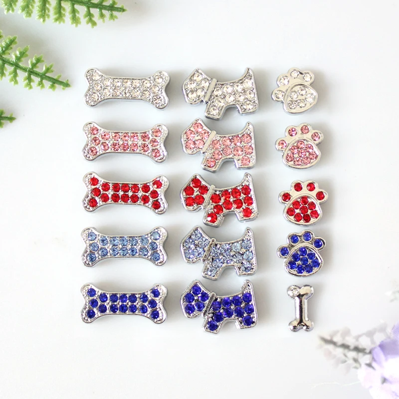 DIY Accessories Slide Charms Inner 8mm Rhinestone Fit 8mm Belt Wristband Pet Collar Keychain Bracelet Cellphone Gift Paw Dog 1p