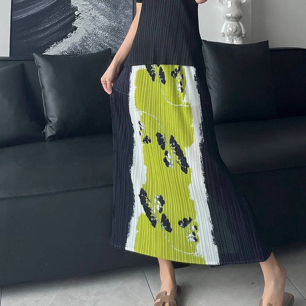 

Miyake Pleated Casual Gradient Aesthetic Half Skirt Elastic Waist Original Butterfly Print Elegant Women's Skirt 2024 Summer NEW