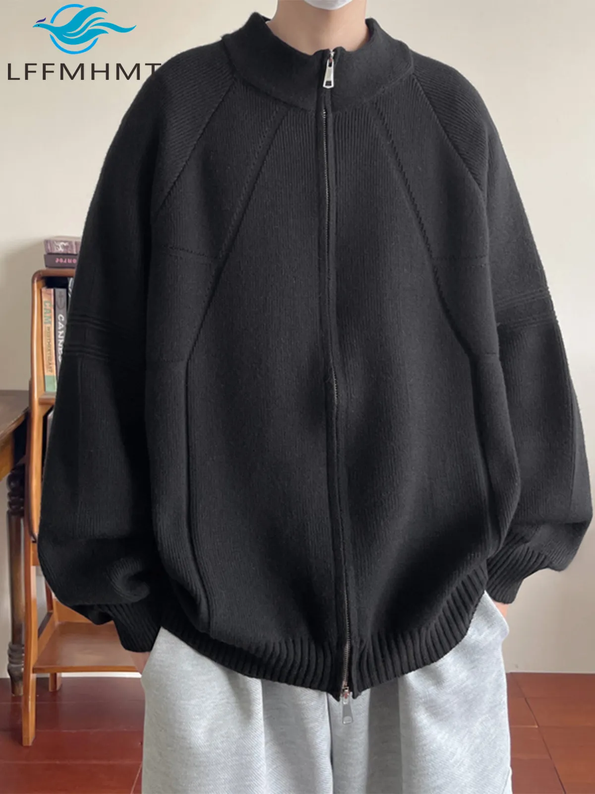 

Heavyweight Knitting Cardigan for Men Winter Fall Fashion America Style Couple Version Zip Up Loose Casual Coat Daily Jacket