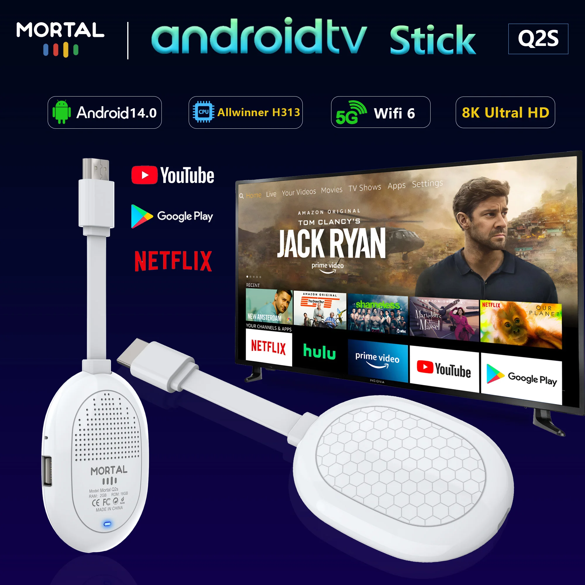 

Android 14 Smart TV stick Allwinner H313 Mortal Q2 S Voice assistant Youtube 2GB 8GB 16GB 2.4/5G Wifi BT5.0 TV BOX