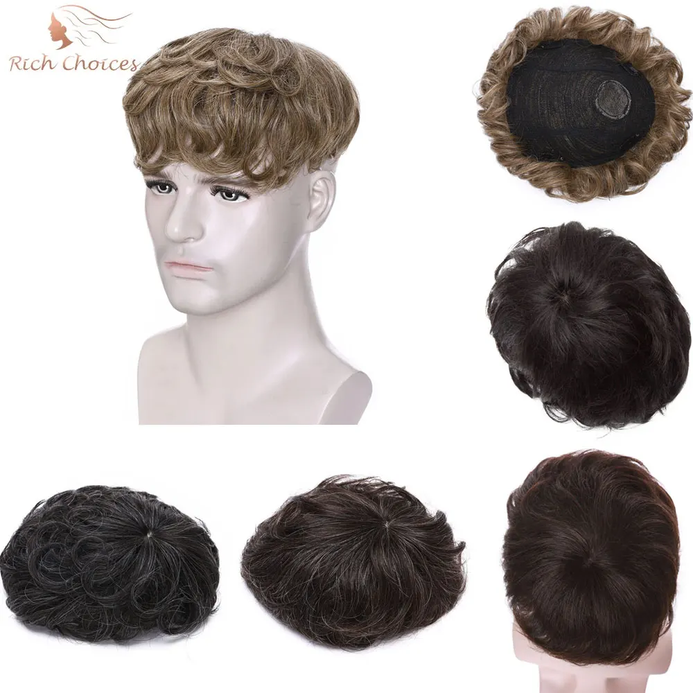 Rich Choices 16x19cm Mens Hair Replacement Systems Toupee for Men Black Real Wigs Poly Coating Human Hair Fine Mono Hairpieces