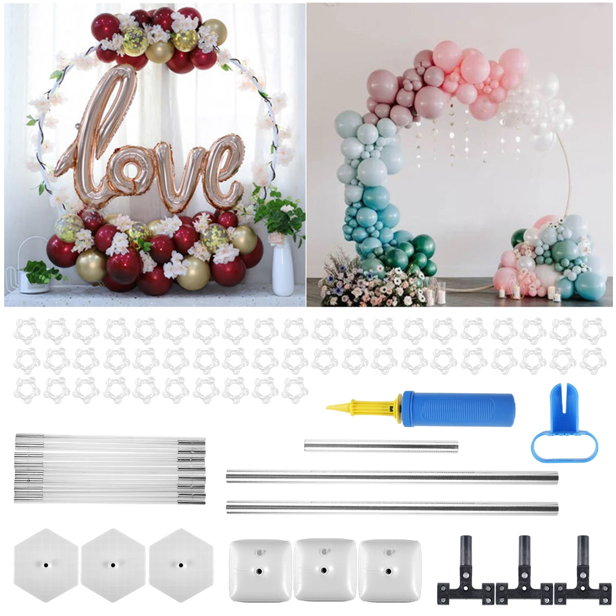 

Round Balloon Arch Stand Kit Reusable and Balloon Garland Stand Set with Hexagonal Base and Hydration Bags DIY Balloon