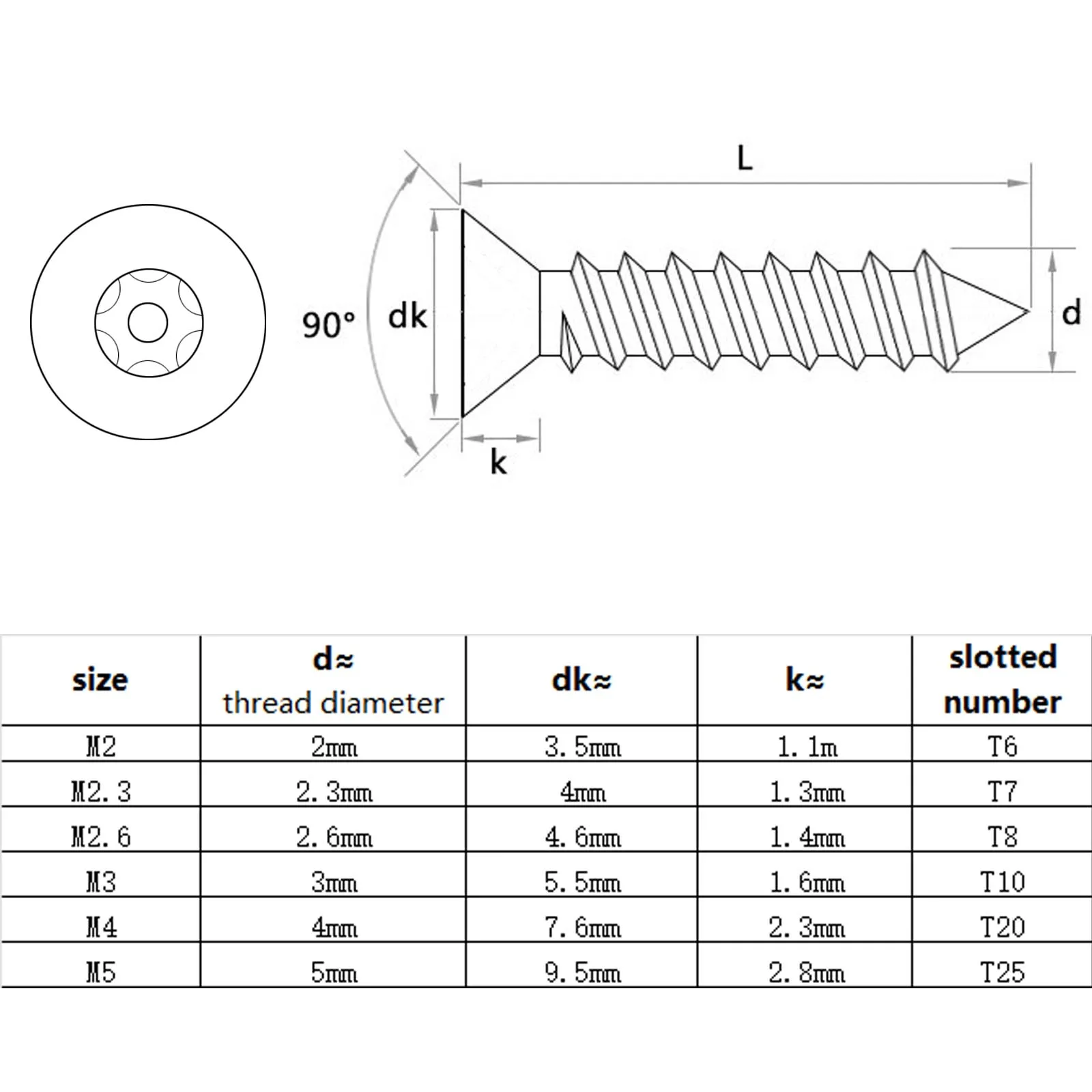 HZYUEGOU M2 M2.3 M2.6 M3 M4 M5 304 Edelstahl-Schrauben mit Senkkopf, Torx-Flachkopf, manipulationssicher, selbstschneidend, für Holz – Detail 1