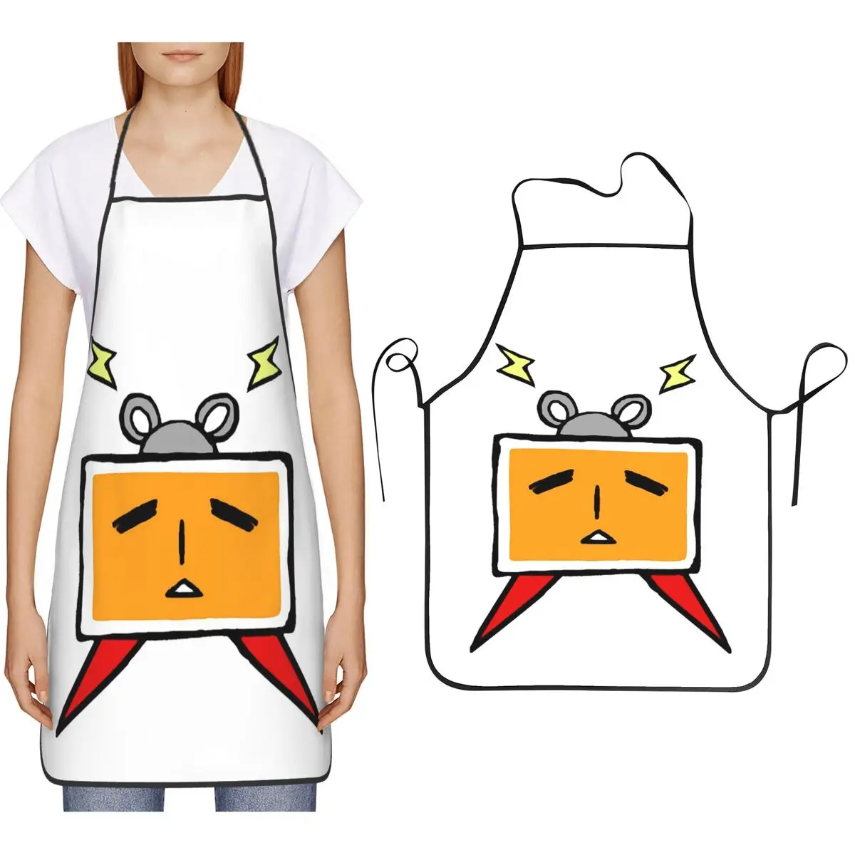 

I Heart CRT TV Mr Braun Талисман Логотип Аниме Фартук Шеф-повар Кулинария Выпечка Таблер Нагрудник Кухня Чистка Праздник для Женщин Мужчин Живопись