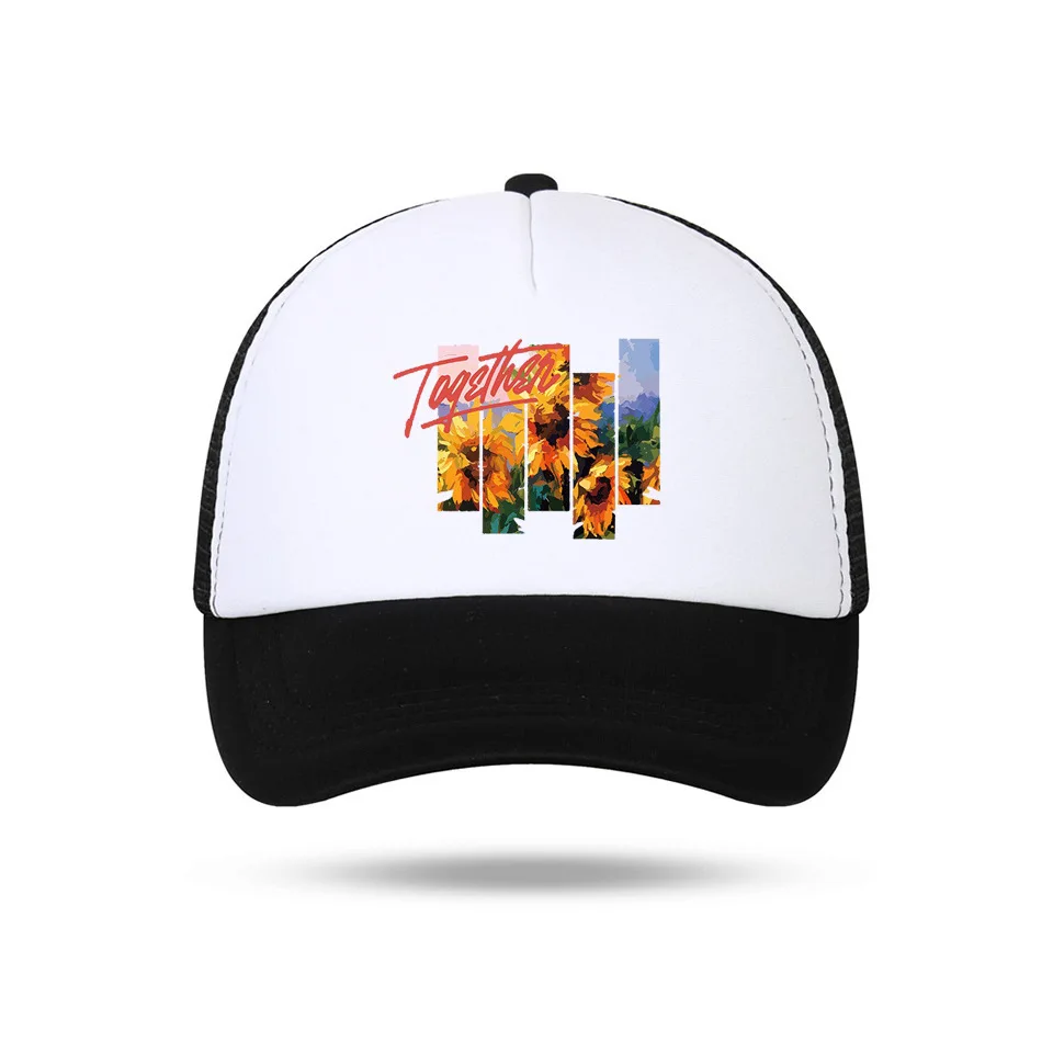 Oil painting flower Van Gogh oil starry sky starry night sunflowers Truck Cap Logo Printing baseball caps can customize