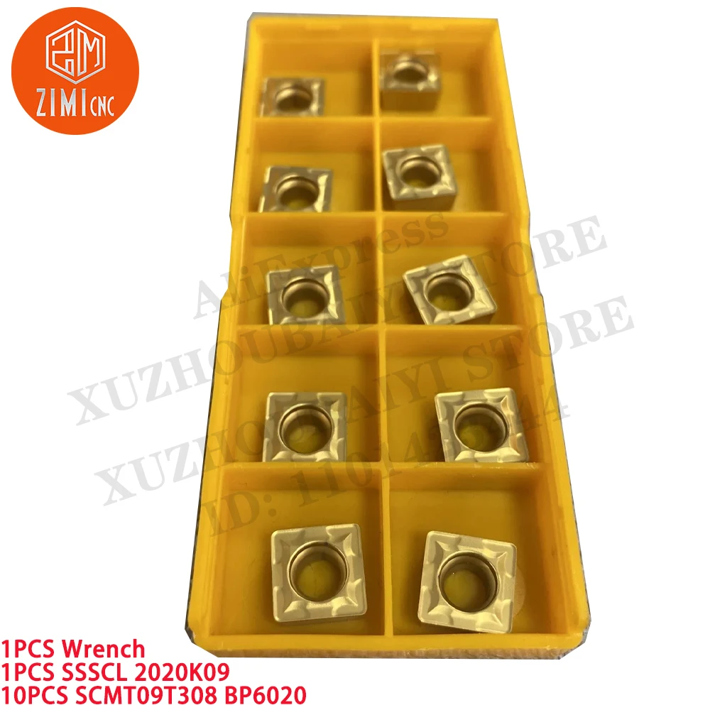 1PCS SSSCL2020K09 Suporte de ferramenta de torneamento de torno de 20 mm + 10PCS SCMT09T308 Inserções de carboneto Ferramentas CNC torno de metal mecânico ferramenta de corte