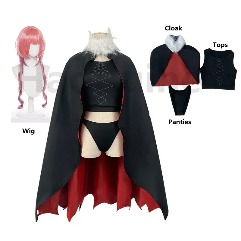 

2021 Anime Miss Kobayashi's Dragon Maid 2 Iruru Cosplay Costumes Women Halloween Party Black Tube top Cloak Wig Full Set