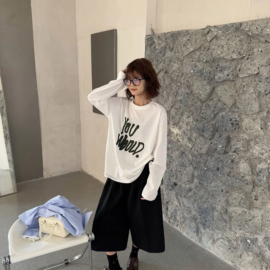 

Spring New Sle Women's Long Sve T-irt Letter Print Oversized Lazy Sle Hoodie Casual Faion Polyester Fabric