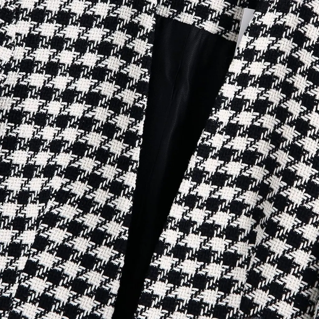 

Women's Houndstooth Textured Slim Fit Suit Jacket with Pockets Autumn Winter European American Style Wholesale