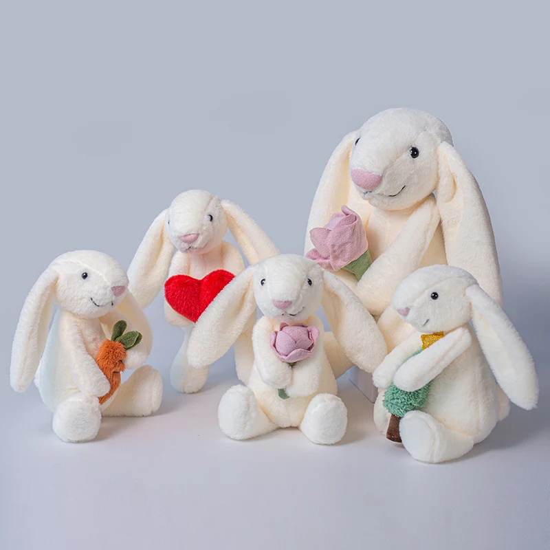 

Милый белый кролик, плюшевая игрушка, мягкий пушистый кролик, мягкая кукла с цветком, морковное сердце, успокаивающие плюшевые игрушки, подарок для девочки