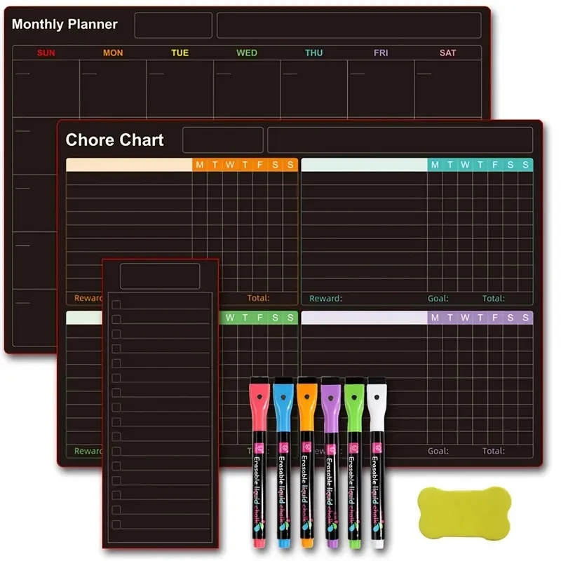 Juego de Planificador de pegatinas magnéticas para refrigerador, calendario semanal de borrado en seco, planificador mensual reutilizable y diario,