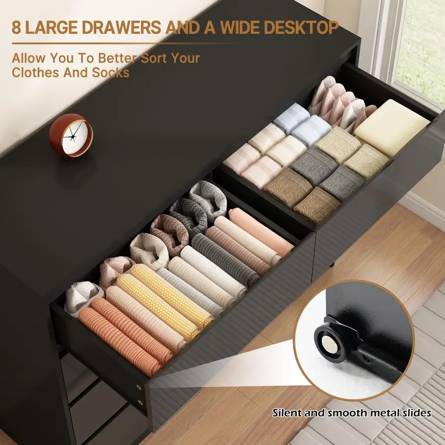 خزانة ذات أدراج لغرفة النوم، خزانة ذات أدراج عصرية بسيطة، خزانة خشبية عالية اللمعان مع إطار قوي، بدون مقبض