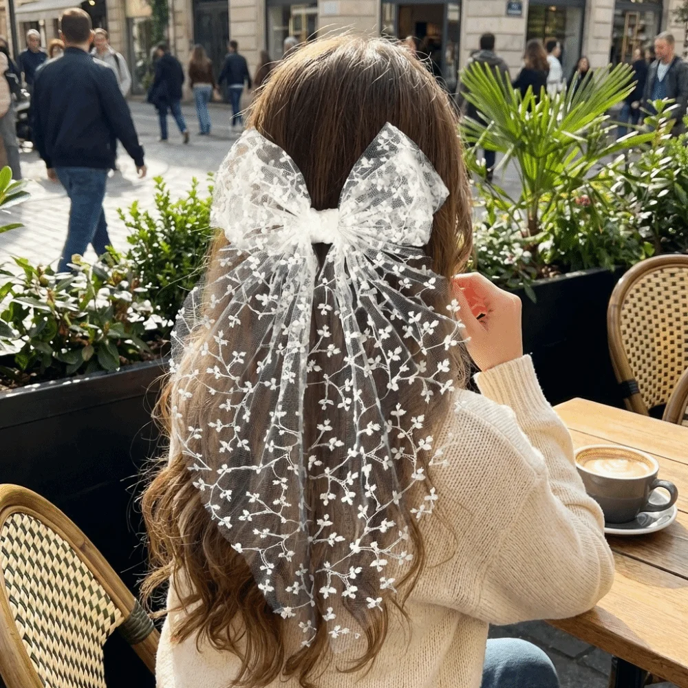 

Fashion Elegant Lace Bow Hairpin Vintage Ribbon Princess Style Hair Clip Mesh Flower Embroidery Kids Hair Accessories Gift