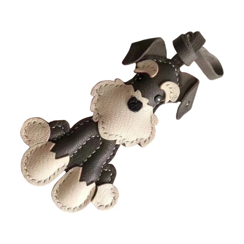 Schnauzer Dog Keychain Charm Sturdy Leather Car Keyrings Accessory