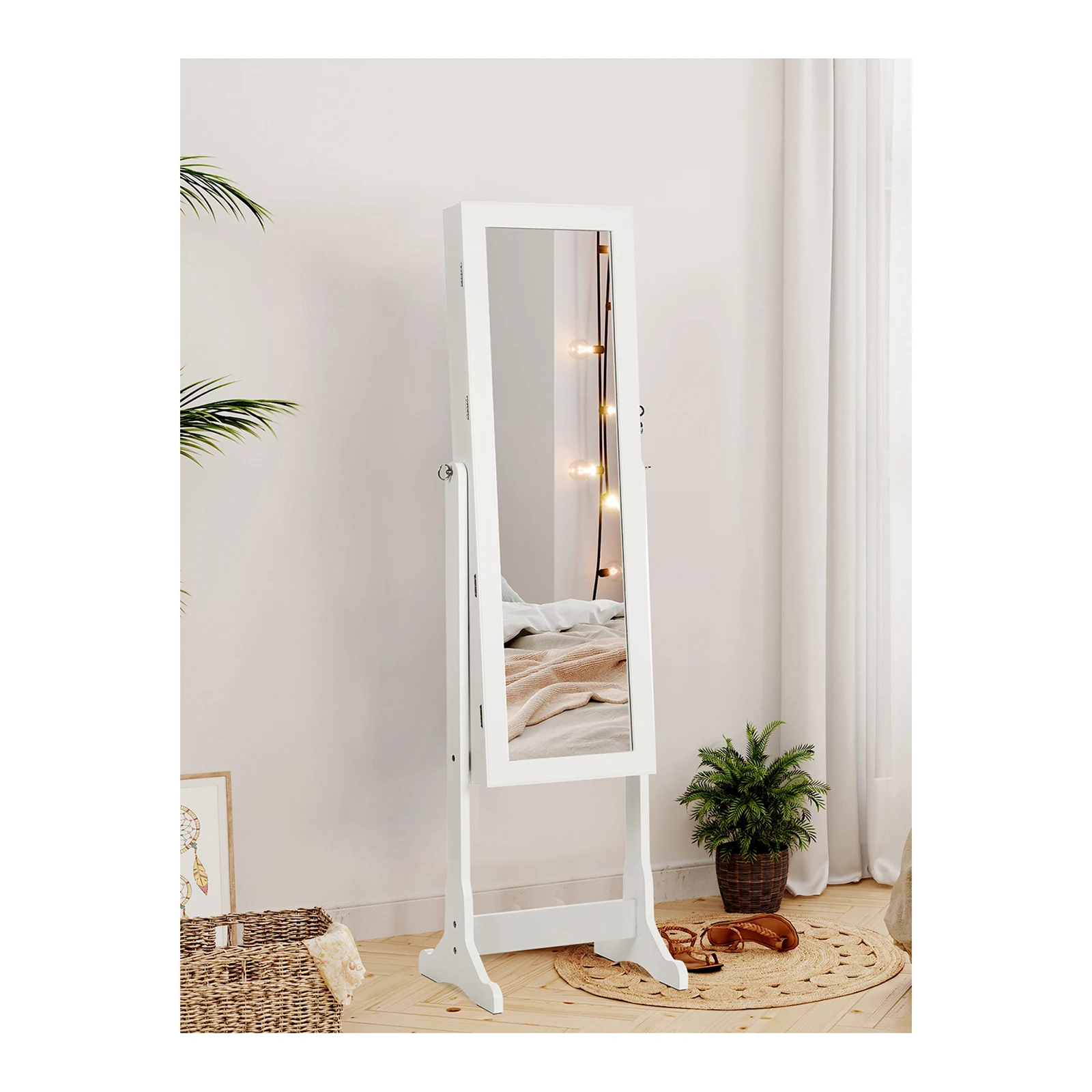 SONGMICS Full Length Mirrored Jewellery Armoire, LED， Lockable Jewellery Organiser with 2 Drawers, Sturdy and Stylish, Gift Idea