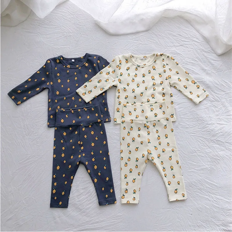 Baby Kid\'s Clothing Set Home Wear 0-3 Y 2024 Autumn Lemon Printed Pajamas 2Pcs Boys Underwear Toddler Cotton Home Clothes