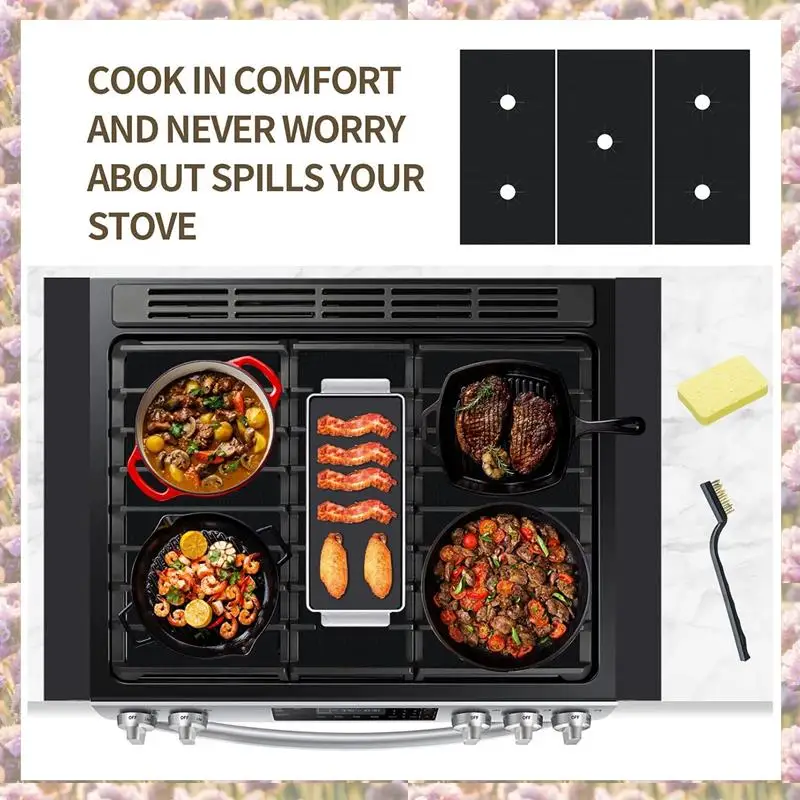 -FTGT 3 قطع أغطية علوية لموقد الغاز، واقي موقد قابل للغسل وقابل لإعادة الاستخدام لمجموعة الغاز، حرارة سميكة 0.4 مم، سهل الاستخدام #4