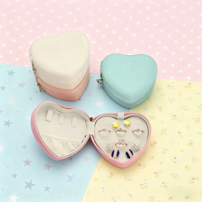 

1/2 шт. шкатулка для драгоценностей в форме сердца, портативная шкатулка для драгоценностей, коробка для хранения ювелирных изделий, подходит для хранения серег, колец и сережек