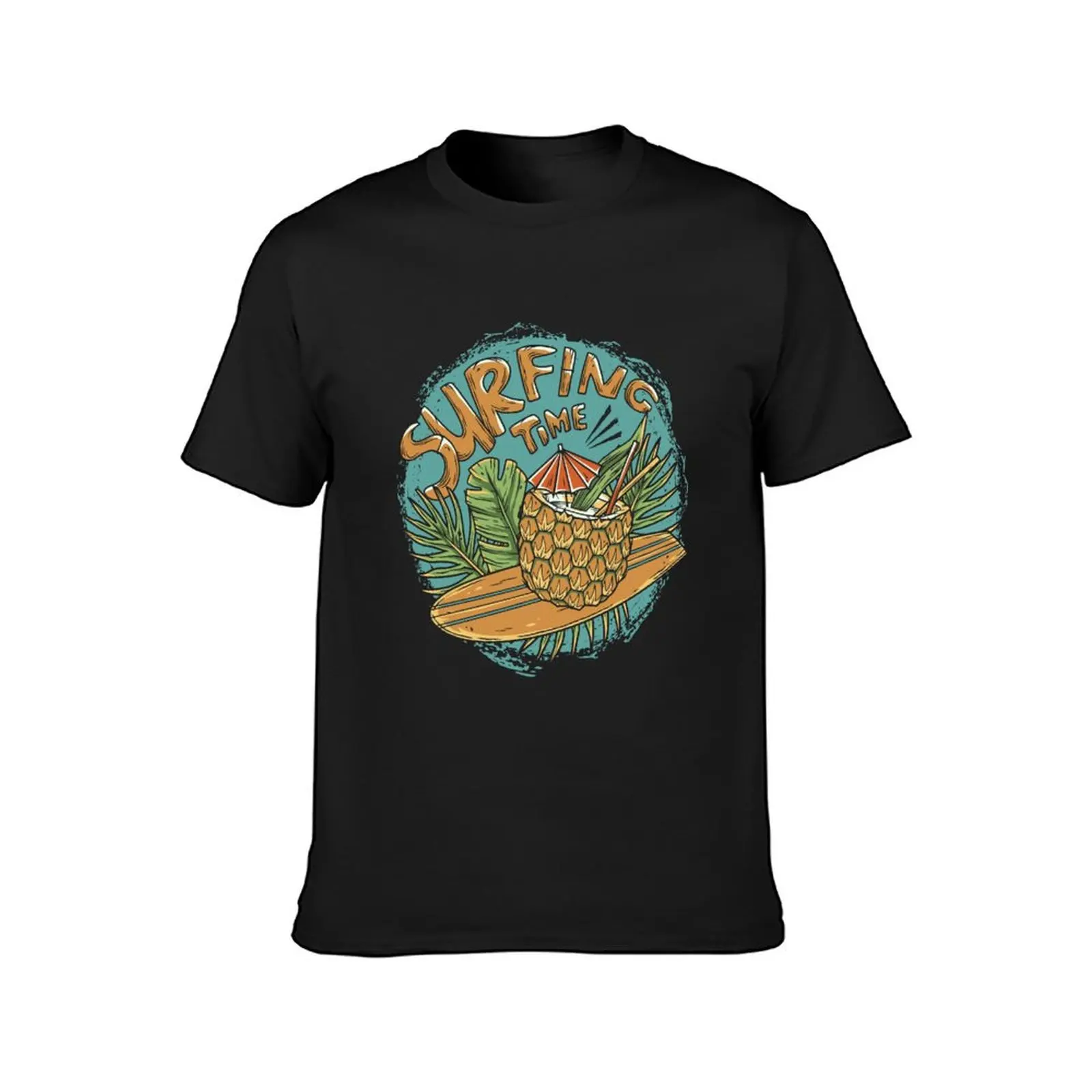 Surf time. Cocktail on surfboard. Dark blue T-Shirt plain tees funnys oversizeds men clothing