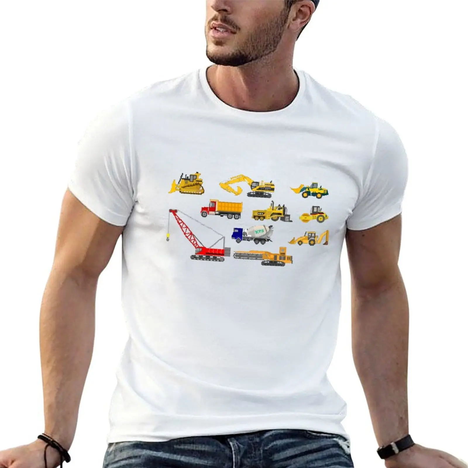 Construction Vehicles - The Kids' Picture Show T-Shirt graphics vintage anime shirt t shirts for men