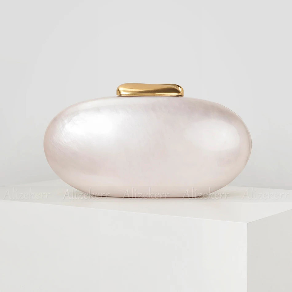 Alizekerr Oval Shaped Acrylic Evening Bags Women Boutique Elegant Classy Clutch Purses Ladies Chain Shoulder Bags Wedding Party