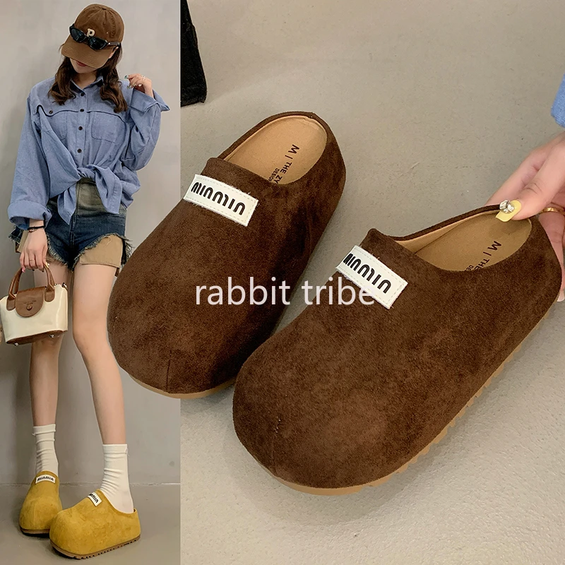 Menina boken sapatos metade chinelos feminino verão usar sola grossa um pé pontapé preguiçoso sen série boken chinelos legais para mulher apartamentos
